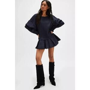 Free People Black Gray Ribbed Drop Shoulder Sleeves Mod Moment Tunic Top M $108